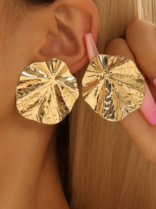 Gold Leaf Shaped Stud Earring