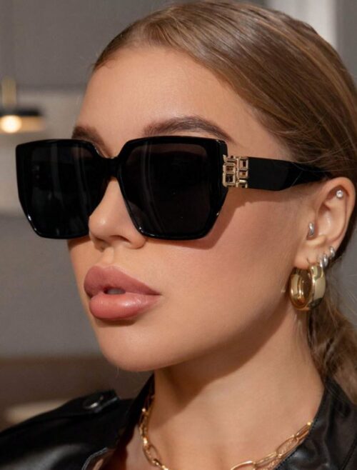 Vintage Square Oversized Thick Frame Plastic Sunglasses