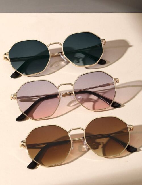 3pcs Classic Metal Geometric Frame Fashion Black Pink Sunglasses