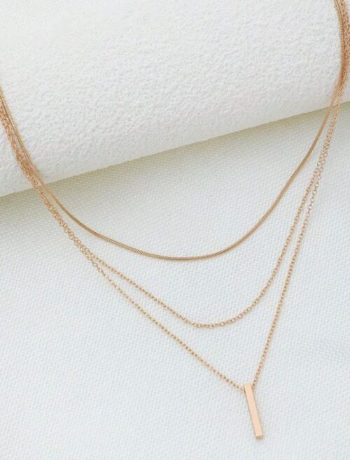 Long Bar Pendant & Layered Chains Necklace - Image 2