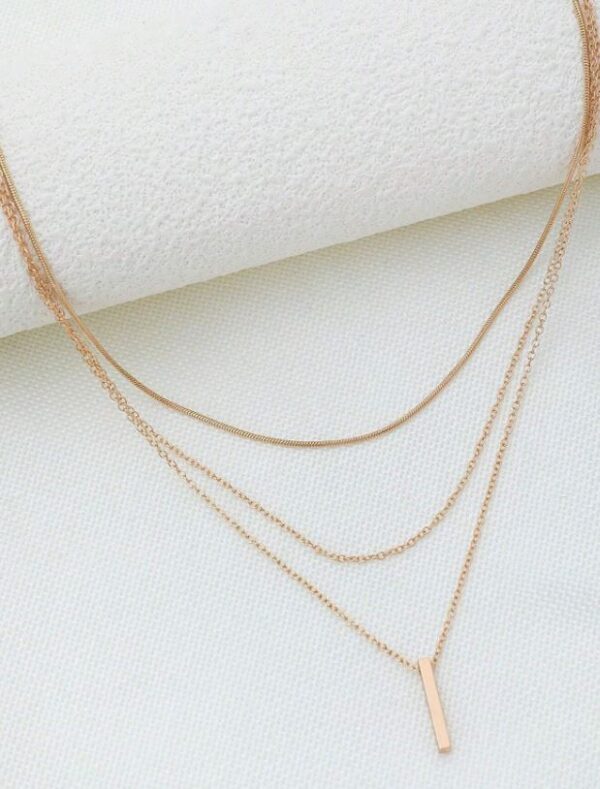 Long Bar Pendant & Layered Chains Necklace - Image 2