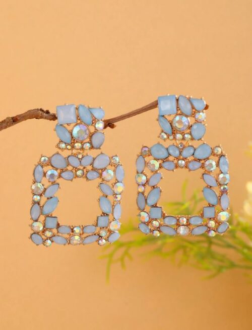 Geometric Colorblock Hollow Square Earring - Image 2
