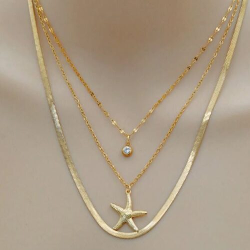 3pcs 18k Gold Plated Stainless Steel Multi Layers Necklace