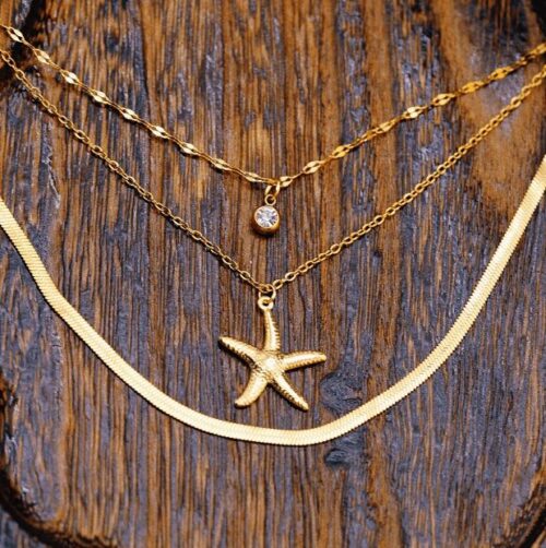 3pcs 18k Gold Plated Stainless Steel Multi Layers Necklace - Image 2
